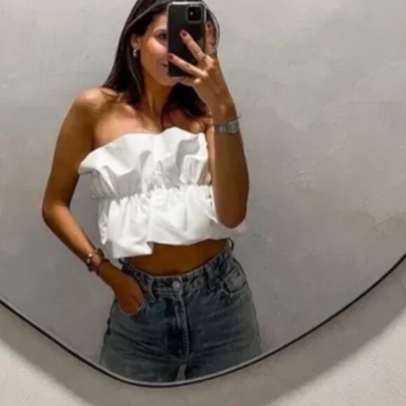 MIOU MUSE White Ruffle Strapless Tube Top Small $79 - Picture 7 of 7